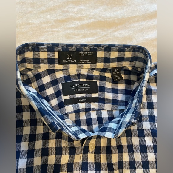 Nordstrom Men’s Shop Tech Smart Trim Fit Gingham Dress Shirt - Picture 2 of 2